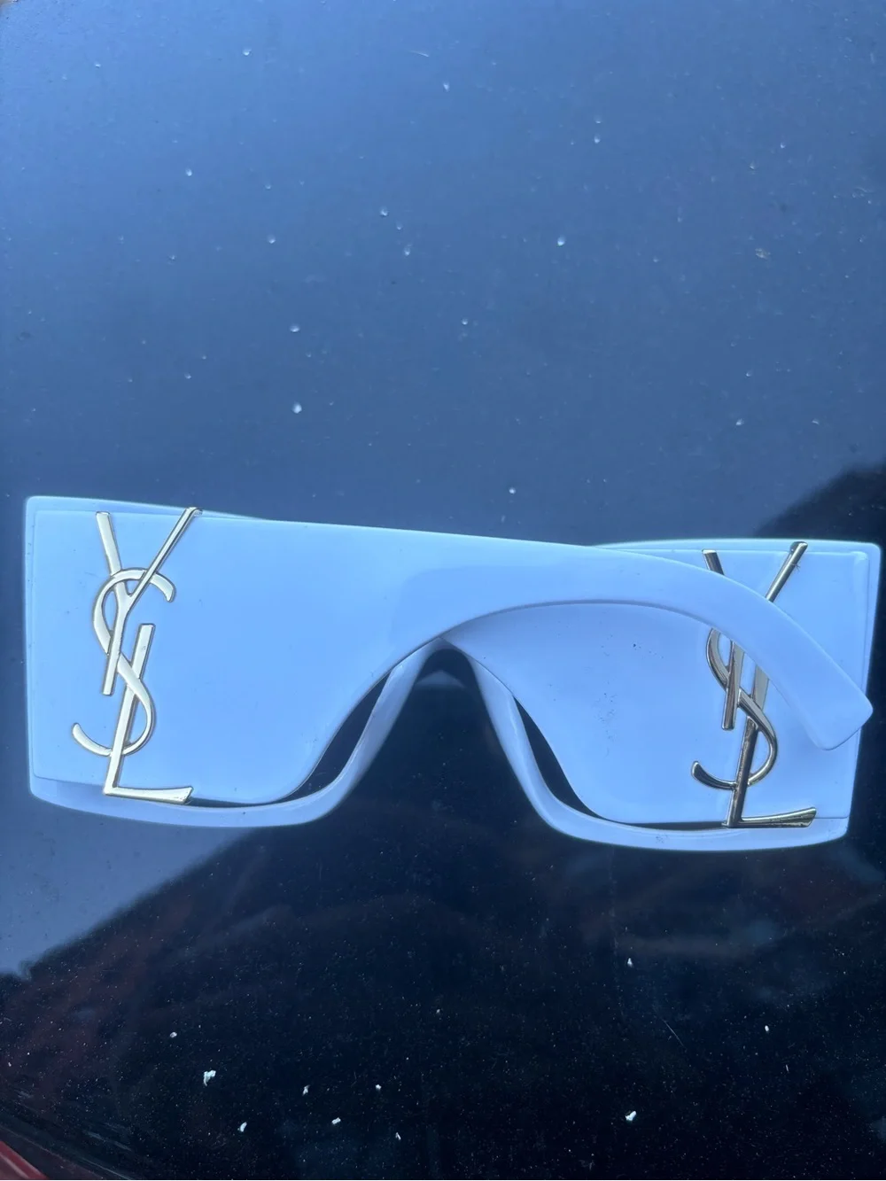 Yves Saint Laurent White Shield Sunglasses with Gold YSL Accents